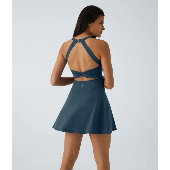 Halara Backless Twisted Active Dress Easy Peezy Majolica Blue XL Longer Length - Picture 1 of 10
